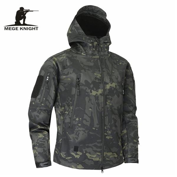 MEGE Men's Camouflage Fleece Jacket Men Waterproof Softshell Windbreaker Winter Hooded Coat Hunt Clothes