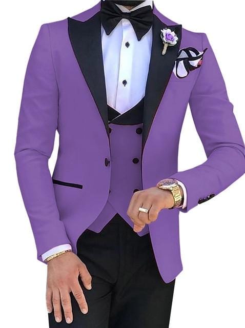 Men Suits 3 Pieces Slim Fit Business Suits Groom Champagne Noble Grey White Tuxedos for Formal Wedding suit (Blazer+Pants+Vest)