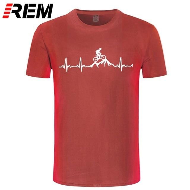 REM Mountain Bike Heartbeat Funny MTB Dirt Bike T Shirt Plus Size Custom Short Sleeve Men's T-shirt Fashion Family Cotton