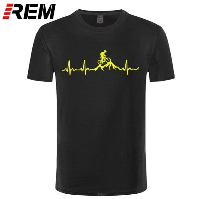 REM Mountain Bike Heartbeat Funny MTB Dirt Bike T Shirt Plus Size Custom Short Sleeve Men's T-shirt Fashion Family Cotton