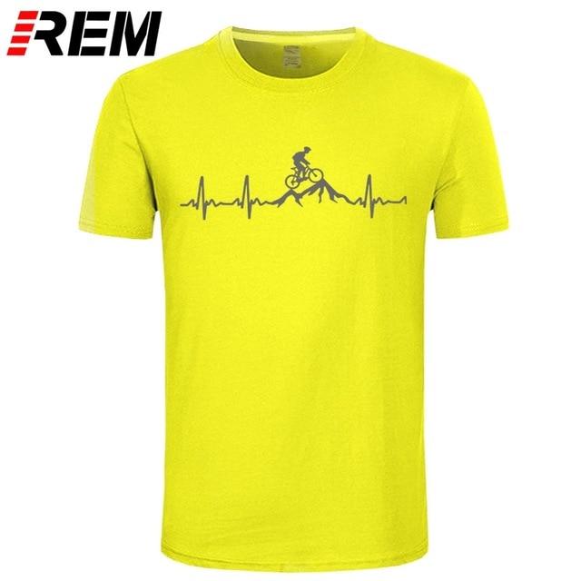 REM Mountain Bike Heartbeat Funny MTB Dirt Bike T Shirt Plus Size Custom Short Sleeve Men's T-shirt Fashion Family Cotton