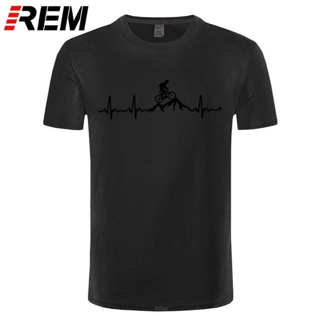 REM Mountain Bike Heartbeat Funny MTB Dirt Bike T Shirt Plus Size Custom Short Sleeve Men's T-shirt Fashion Family Cotton