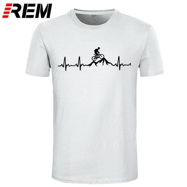 REM Mountain Bike Heartbeat Funny MTB Dirt Bike T Shirt Plus Size Custom Short Sleeve Men's T-shirt Fashion Family Cotton