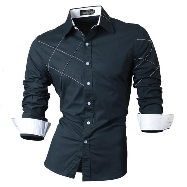 Jeansian Men's Fashion Dress Casual Shirts Button Down Long Sleeve Slim Fit Designer Z001 White2