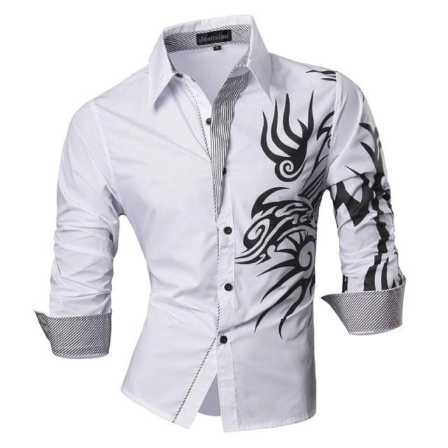 Jeansian Men's Fashion Dress Casual Shirts Button Down Long Sleeve Slim Fit Designer Z001 White2