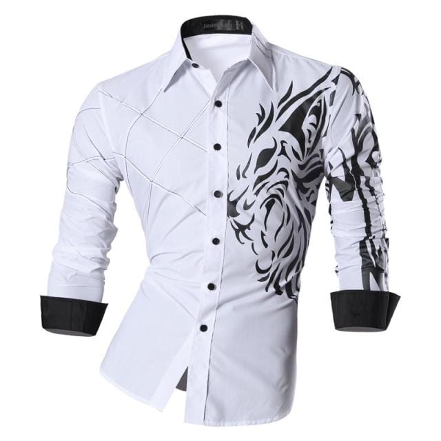 Jeansian Men's Fashion Dress Casual Shirts Button Down Long Sleeve Slim Fit Designer Z001 White2