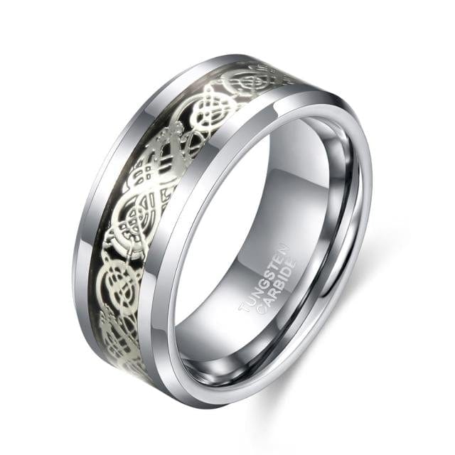 Tigrade 6/8mm Men Silver Color Tungsten Carbide Ring Luxury Wedding Band Dragon Inlay Fashion Jewelry Comfort Fit anel masculin