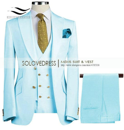 Men Suits 3 Pieces Slim Fit Business Suits Groom Army Green Noble Grey White Tuxedos for Formal Wedding suit(Blazer+Pants+Vest)