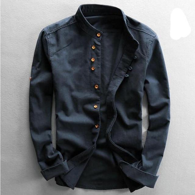 Men's Cotton Linen Shirts Long Sleeve Men Casual Slim Mandarin Collar Shirts High Quality Summer Beach Shirt plus size 6xl