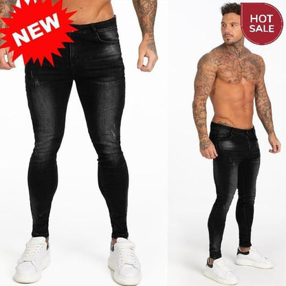 GINGTTO Jeans Men Elastic Waist Skinny Jeans Men 2020 Stretch Ripped Pants Streetwear Mens Denim Jeans Blue