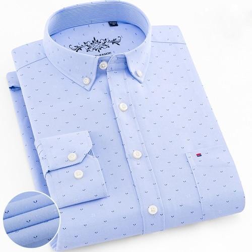 Men's Long Sleeve Oxford Plaid Striped Casual Shirt Front Patch Chest Pocket Regular-fit Button-down Collar Thick Work Shirts