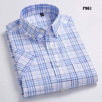 High Quality Men's Oxford Casual Shirts Leisure Design Plaid Men's Social Shirts 100% Cotton Short Sleeve Men's Dress Shirts
