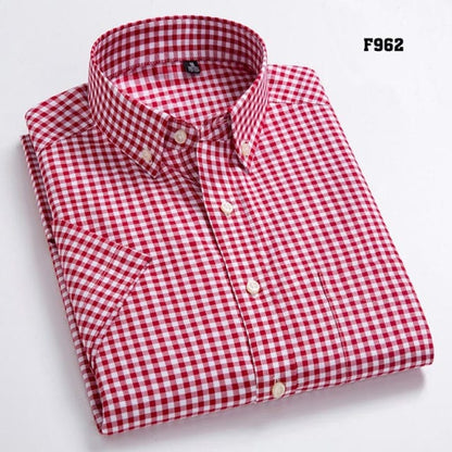 High Quality Men's Oxford Casual Shirts Leisure Design Plaid Men's Social Shirts 100% Cotton Short Sleeve Men's Dress Shirts