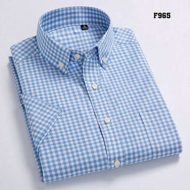 Cămăși casual Oxford pentru bărbați de înaltă calitate Cămăși socială pentru bărbați în carouri, cu mânecă scurtă, cămăși de rochie pentru bărbați