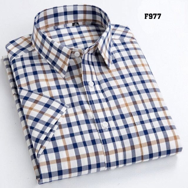 Cămăși casual Oxford pentru bărbați de înaltă calitate Cămăși socială pentru bărbați în carouri, cu mânecă scurtă, cămăși de rochie pentru bărbați