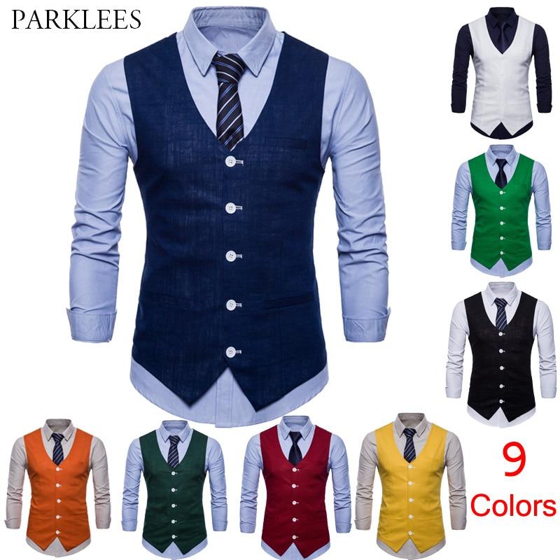 Mens Slim Fit Single Breasted Suit Vest 2018 Brand New Formal Dress Business Wedding Vest Waistcoat Men Solid Color Gilet Homme