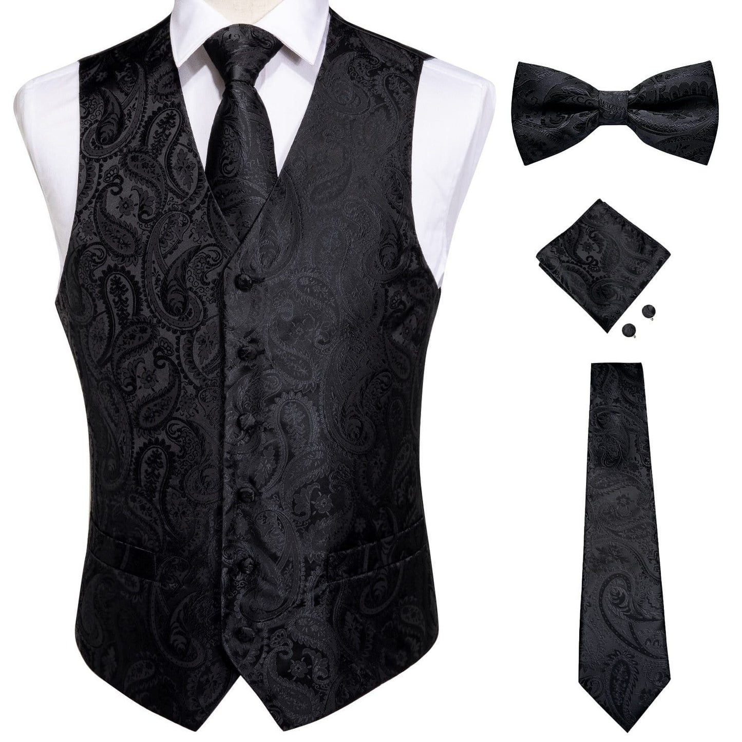 Vests For Men Slim Fit Mens Wedding Suit Vest Casual Sleeveless Formal Business Male Waistcoat Hanky Necktie Bow Tie Set DiBanGu