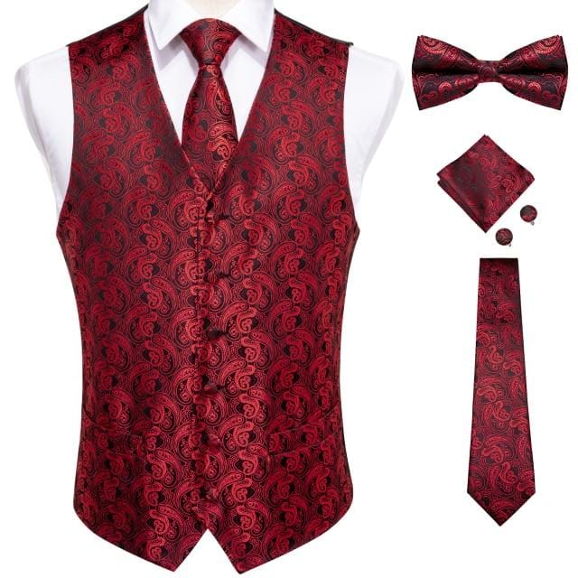 Vests For Men Slim Fit Mens Wedding Suit Vest Casual Sleeveless Formal Business Male Waistcoat Hanky Necktie Bow Tie Set DiBanGu