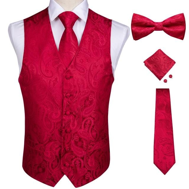 Vests For Men Slim Fit Mens Wedding Suit Vest Casual Sleeveless Formal Business Male Waistcoat Hanky Necktie Bow Tie Set DiBanGu