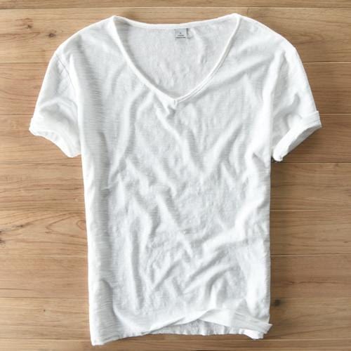 Summer Men linen cotton t shirt men short sleeve V-neck breathable soft Loose Thin white t-shirt men Asian size M-XXXL 201