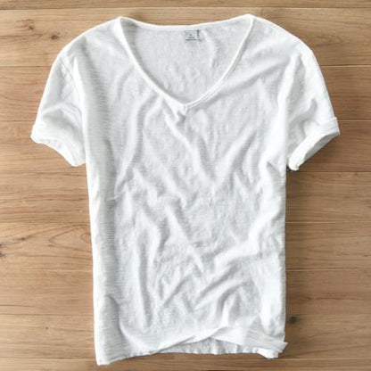 Summer Men linen cotton t shirt men short sleeve V-neck breathable soft Loose Thin white t-shirt men Asian size M-XXXL 201