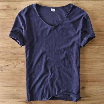 Summer Men linen cotton t shirt men short sleeve V-neck breathable soft Loose Thin white t-shirt men Asian size M-XXXL 201