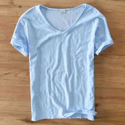 Summer Men linen cotton t shirt men short sleeve V-neck breathable soft Loose Thin white t-shirt men Asian size M-XXXL 201