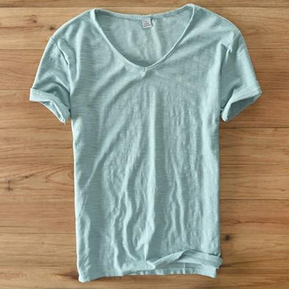 Summer Men linen cotton t shirt men short sleeve V-neck breathable soft Loose Thin white t-shirt men Asian size M-XXXL 201