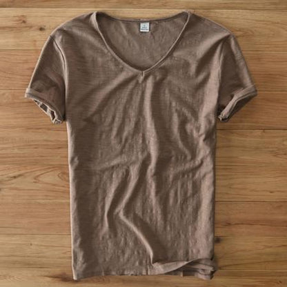 Summer Men linen cotton t shirt men short sleeve V-neck breathable soft Loose Thin white t-shirt men Asian size M-XXXL 201