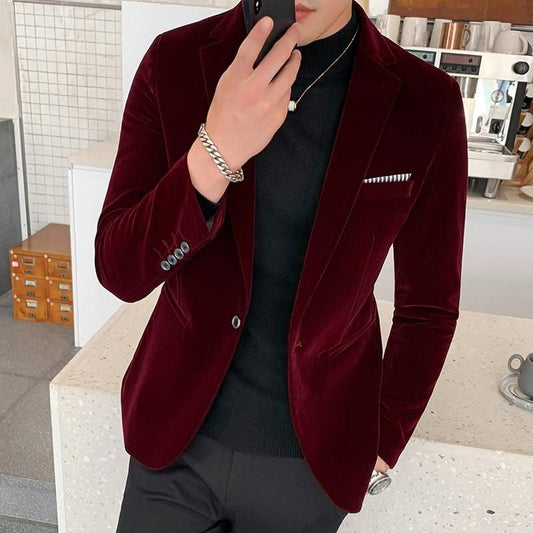 Burgundy Velvet Blazer Men 2020 Fashion Casual Blazer Men Wedding Groom Singer Costume Slim Blazer Formal Evening Dress M-5XL