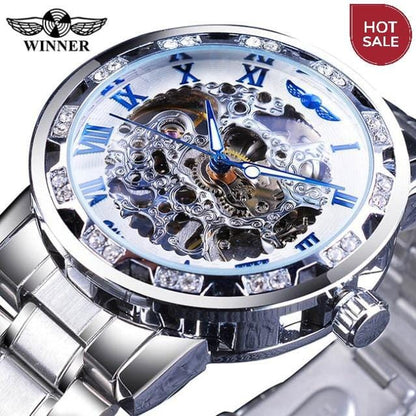Winner Transparent Fashion Diamond Luminous Gear Movement Royal Design Men Top Brand Luxury Male Mechanical Skeleton Wrist Watch