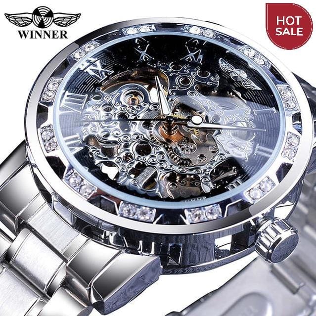 Winner Transparent Fashion Diamond Luminous Gear Movement Royal Design Men Top Brand Luxury Male Mechanical Skeleton Wrist Watch