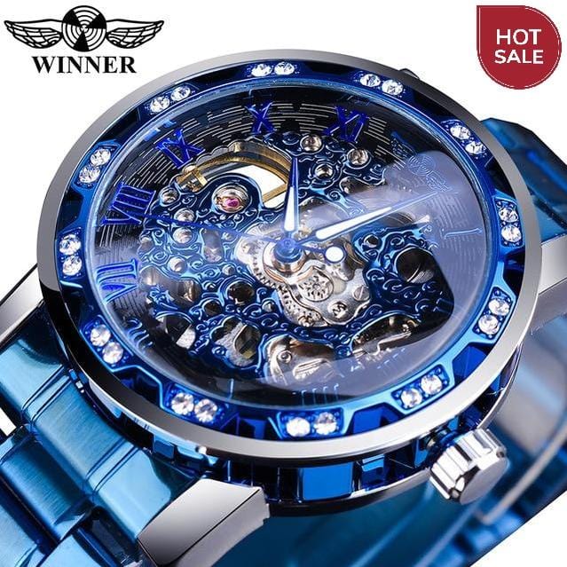 Winner Transparent Fashion Diamond Luminous Gear Movement Royal Design Men Top Brand Luxury Male Mechanical Skeleton Wrist Watch