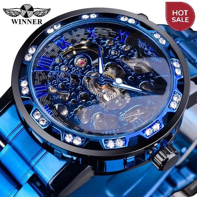 Winner Transparent Fashion Diamond Luminous Gear Movement Royal Design Men Top Brand Luxury Male Mechanical Skeleton Wrist Watch