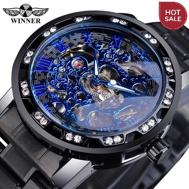 Winner Transparent Fashion Diamond Luminous Gear Movement Royal Design Men Top Brand Luxury Male Mechanical Skeleton Wrist Watch