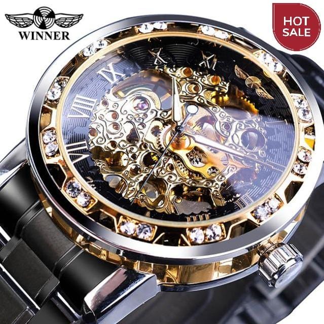 Winner Transparent Fashion Diamond Luminous Gear Movement Royal Design Men Top Brand Luxury Male Mechanical Skeleton Wrist Watch
