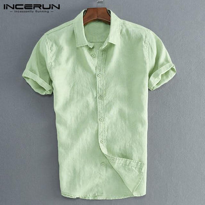 INCERUN Elegant S-5XL Male Tee Tops Casual Shirts Men Social Shirts Dress Button Turn Down Collar Slim Fit Men Clothes Camisa