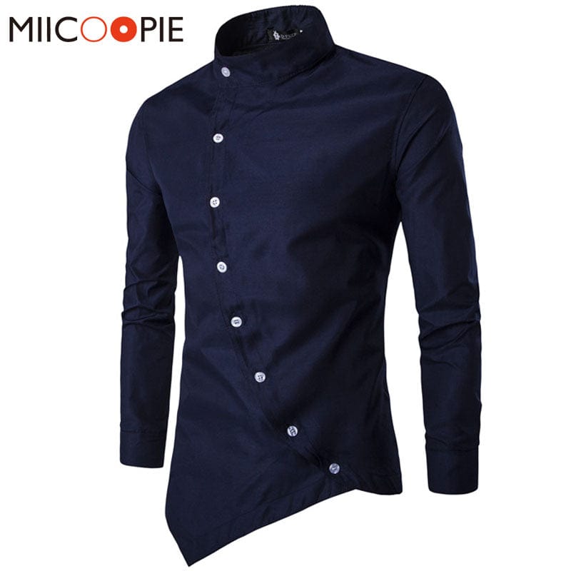 Men Shirt 2018 Personality Oblique Button Irregular Men Casual Shirt Men Clothes Long Sleeve Casual Slim Fit Male Shirt XXL