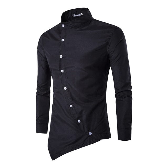 Men Shirt 2018 Personality Oblique Button Irregular Men Casual Shirt Men Clothes Long Sleeve Casual Slim Fit Male Shirt XXL