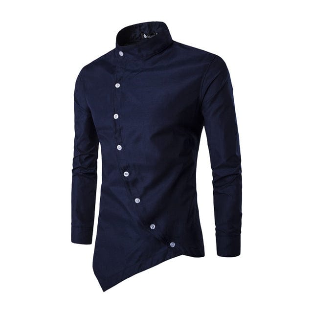 Men Shirt 2018 Personality Oblique Button Irregular Men Casual Shirt Men Clothes Long Sleeve Casual Slim Fit Male Shirt XXL