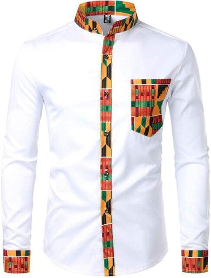 Mens Hipster African Dashiki Tribal Graphic Patchwork Shirts Slim Fit Long Sleeve Mandarin Collar Shirt Camisas Men Clothing