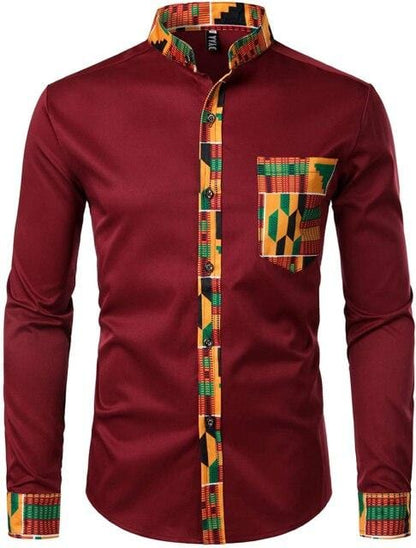 Mens Hipster African Dashiki Tribal Graphic Patchwork Shirts Slim Fit Long Sleeve Mandarin Collar Shirt Camisas Men Clothing