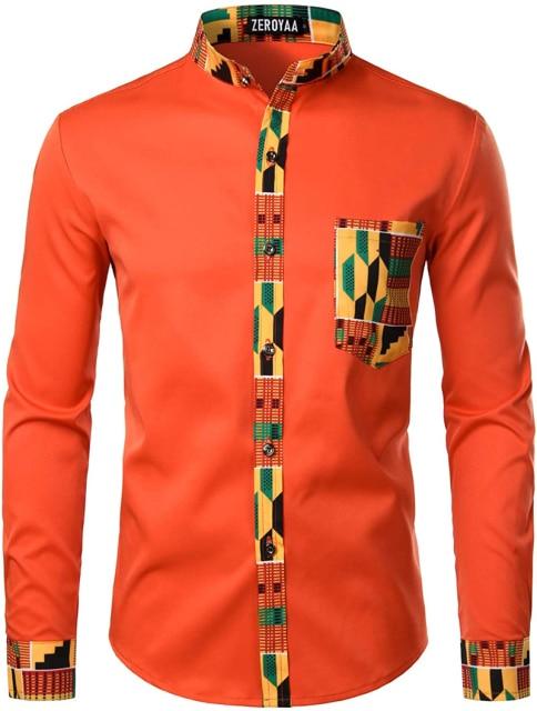 Mens Hipster African Dashiki Tribal Graphic Patchwork Shirts Slim Fit Long Sleeve Mandarin Collar Shirt Camisas Men Clothing