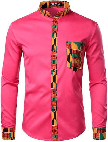 Mens Hipster African Dashiki Tribal Graphic Patchwork Shirts Slim Fit Long Sleeve Mandarin Collar Shirt Camisas Men Clothing