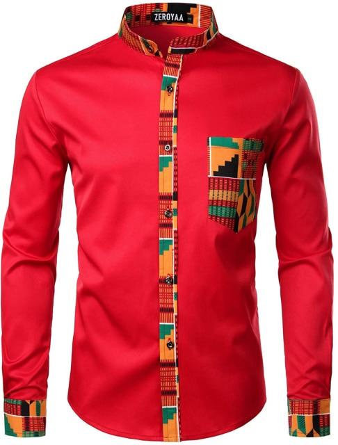 Mens Hipster African Dashiki Tribal Graphic Patchwork Shirts Slim Fit Long Sleeve Mandarin Collar Shirt Camisas Men Clothing