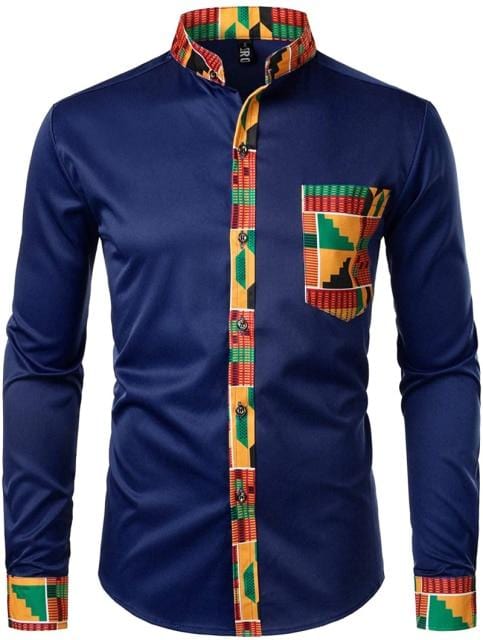 Mens Hipster African Dashiki Tribal Graphic Patchwork Shirts Slim Fit Long Sleeve Mandarin Collar Shirt Camisas Men Clothing