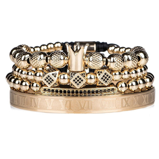2020 New Design Handmade Braiding Bracelet Gold Hip Hop Men Polished Crown Roman Numeral Bracelet Luxury Jewelry DropShiping