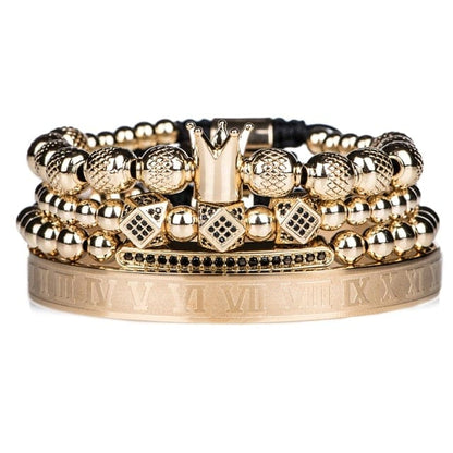 New Design Handmade Braiding Bracelet Gold Hip Hop Men Polished Crown Roman Numeral Bracelet Luxury Jewelry DropShiping