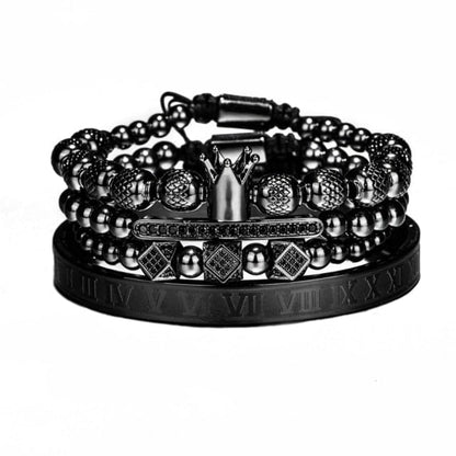 New Design Handmade Braiding Bracelet Gold Hip Hop Men Polished Crown Roman Numeral Bracelet Luxury Jewelry DropShiping