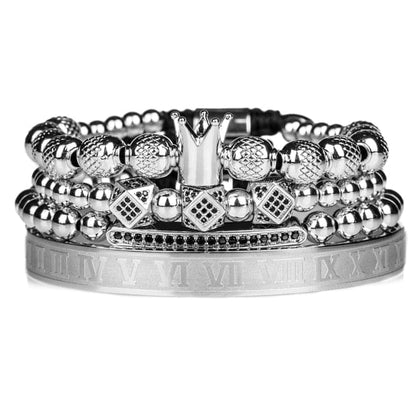 New Design Handmade Braiding Bracelet Gold Hip Hop Men Polished Crown Roman Numeral Bracelet Luxury Jewelry DropShiping